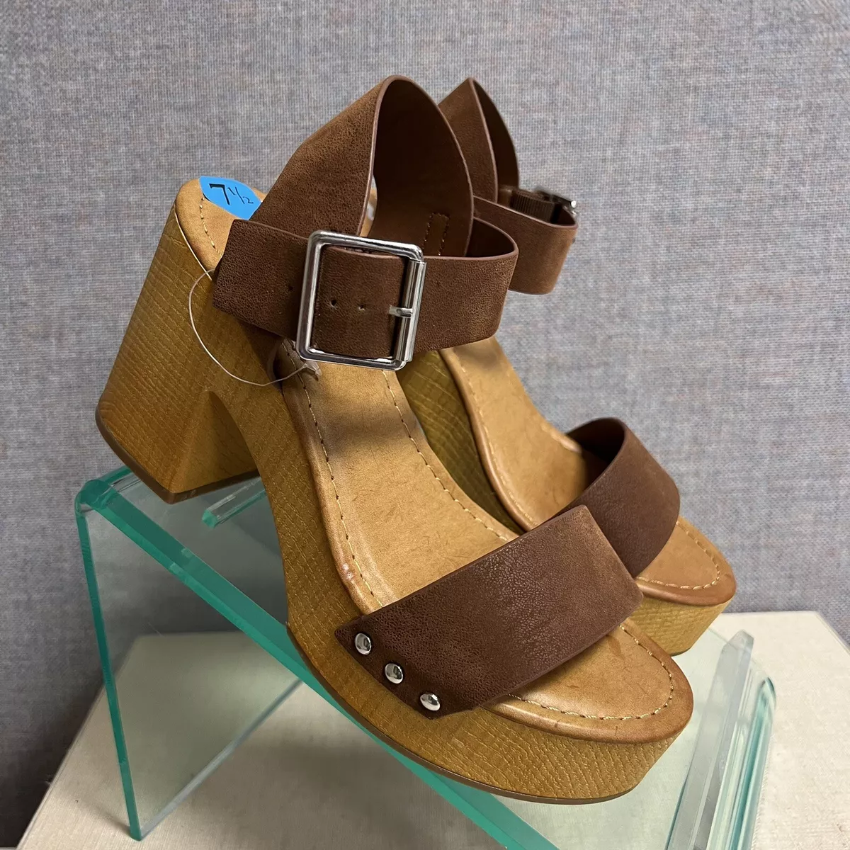 MIA Nira Women s Cognac Brown Heeled Open Toe Clog Sandals Sz 7.5