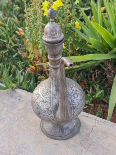 Antique Islamic Ottoman Jug Pitcher Hand Engraved Brass Copper ابريق عثماني قديم - Picture 15 of 24
