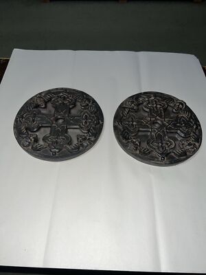 Vintage Mirrored Cross With Angels Resin Wall Hanging Set Of Two
