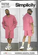 SIMPLICITY S9758 MEN'S SHIRT & SHORTS 2 VARIATIONS OF EACH SZ 44-52 UNCUT