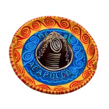 Vintage Mexican Sombrero Ashtray Hand Painted Clay Pottery Acapulco Souvenir