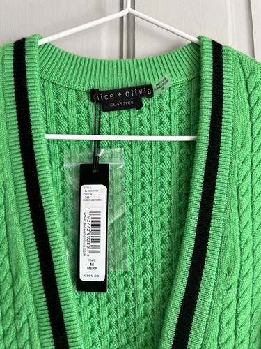 £395 Auth Stunning Alice + Olivia Garden Green Wool Cropped Cardigan, Cable Knit - Picture 6 of 20