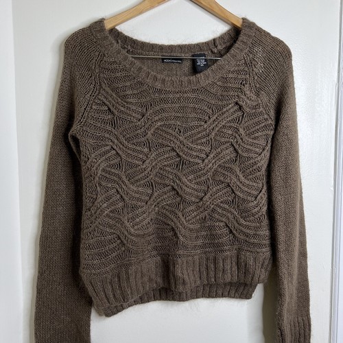 Moda International Sweater Size XS Mohair Wool Blend Loose Open Knit Brown - Picture 2 of 9