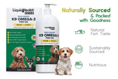 Liquid Health Wild Caught K9 Omega-3 Fish Oil Skin + Coat 16oz 