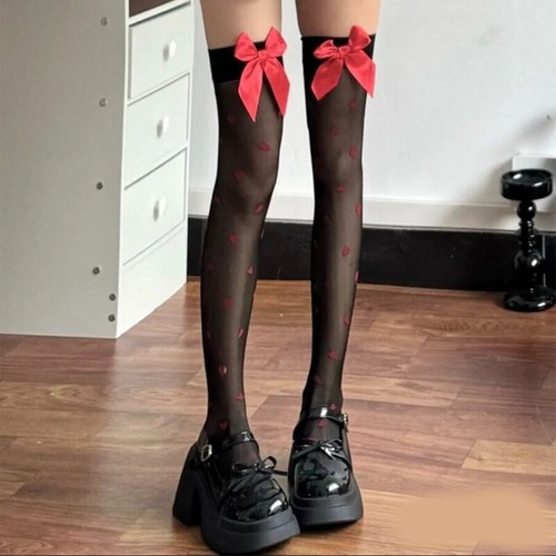 Red Heart Thigh High Stockings Halloween Cosplay Socks Silk Stockings for Womens - Picture 7 of 10