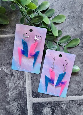 Rosa & blaue Blitz Ohrringe - kräftig glitzerndes Statement - Alt Fashion