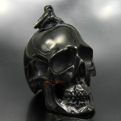 Men's Large Black Stainless Steel Skull Necklace Pendant Polished 105g/3.7oz