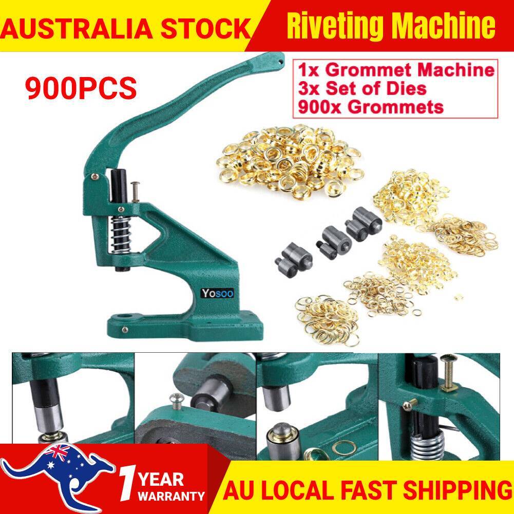 Grommet Eyelet Hole Punch Machine Hand Press +3 Dies + 900 Grommets Kit AU eBay