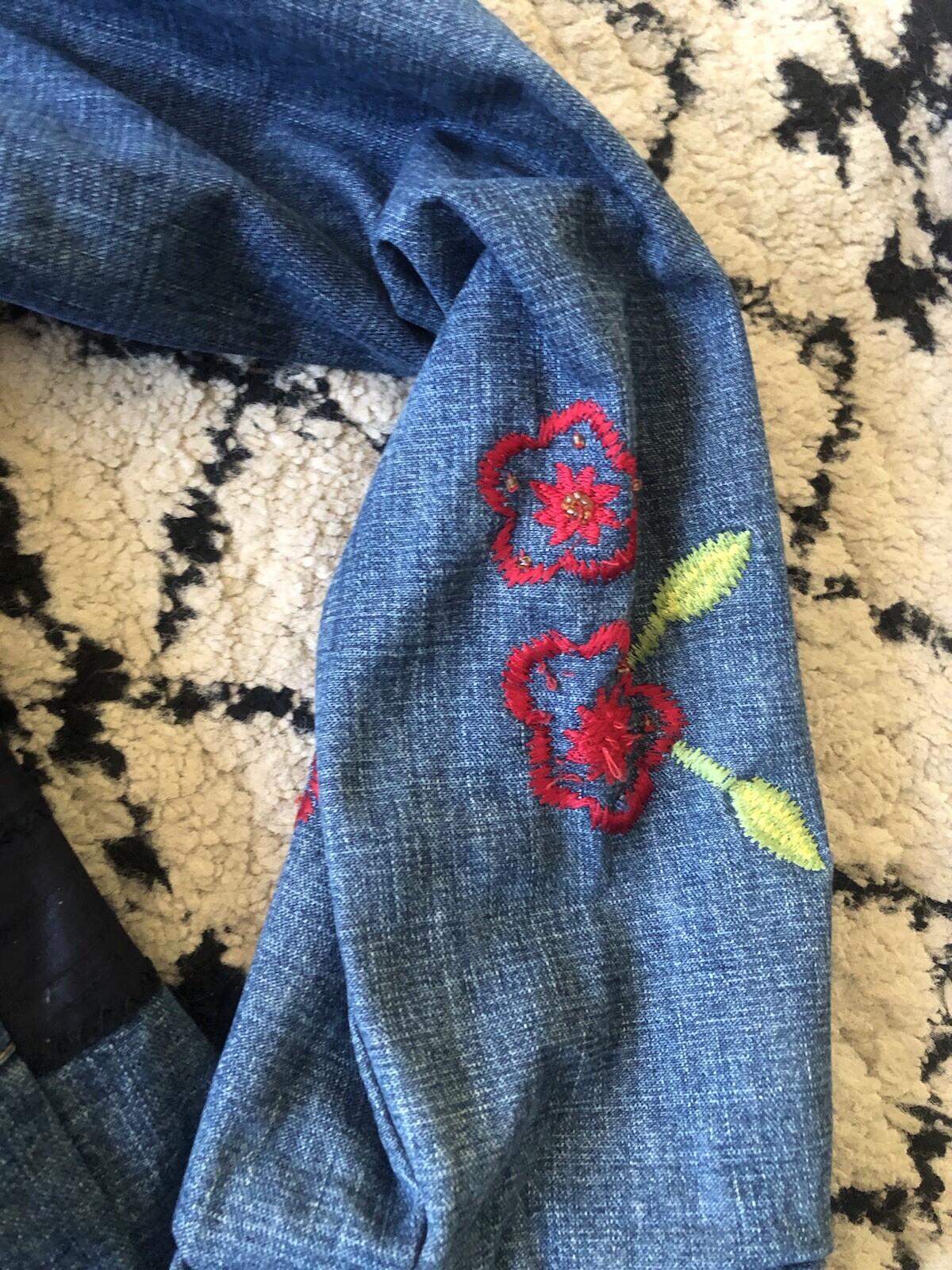 Chico's Design Jean Jacket Patchwork Silk Embroid… - image 9