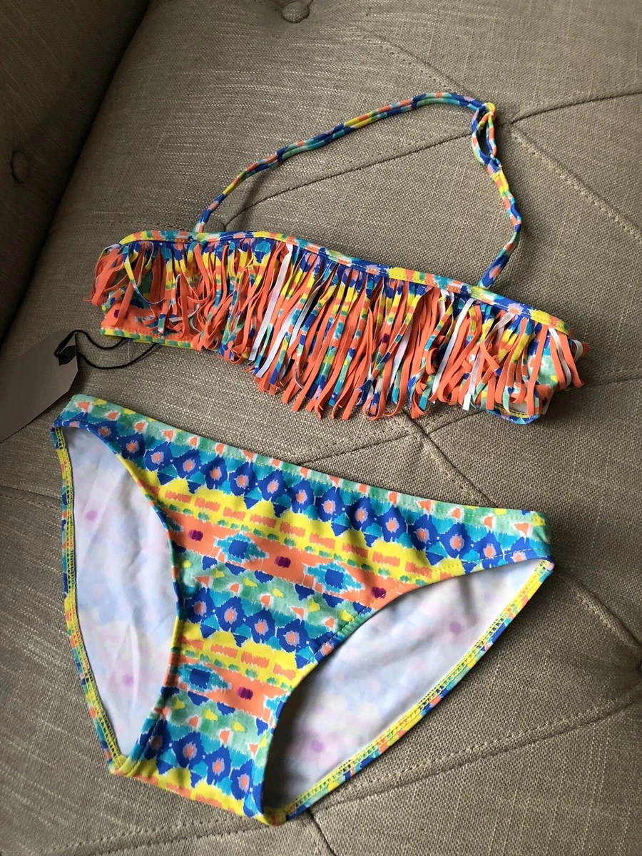New Zara Girls Printed Fringe Bikini Top Bathing Suit Swim Bottoms