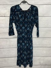 Ann Taylor Factory Dress Womens Floral 3/4 Sleeves Belt Career Casual Blue Sz 4