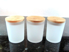 Set of 3 Frosted Glass 7 oz Jars with Bamboo Lids Heat Resistant Food Grade New