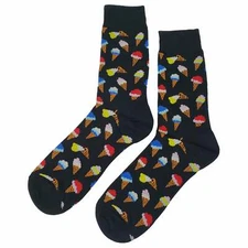 NWT Ice Cream Dress Socks Novelty Men 8-12 Black Crazy Fun Sockfly