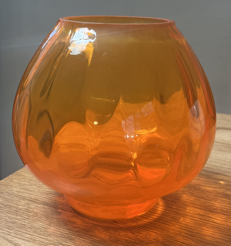 Mid Century Modern Teleflora Orange Glass Orb Optic Vase 6” Tall