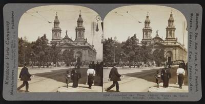 Cathedral & plaza Chilean woman native dress Santiago Chile So Am Old Photo