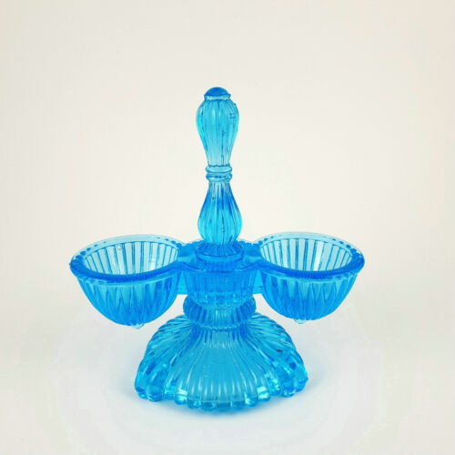 Pressglas - Menage Salz und Pfeffer, blau. 19.Jh. - Picture 2 of 6