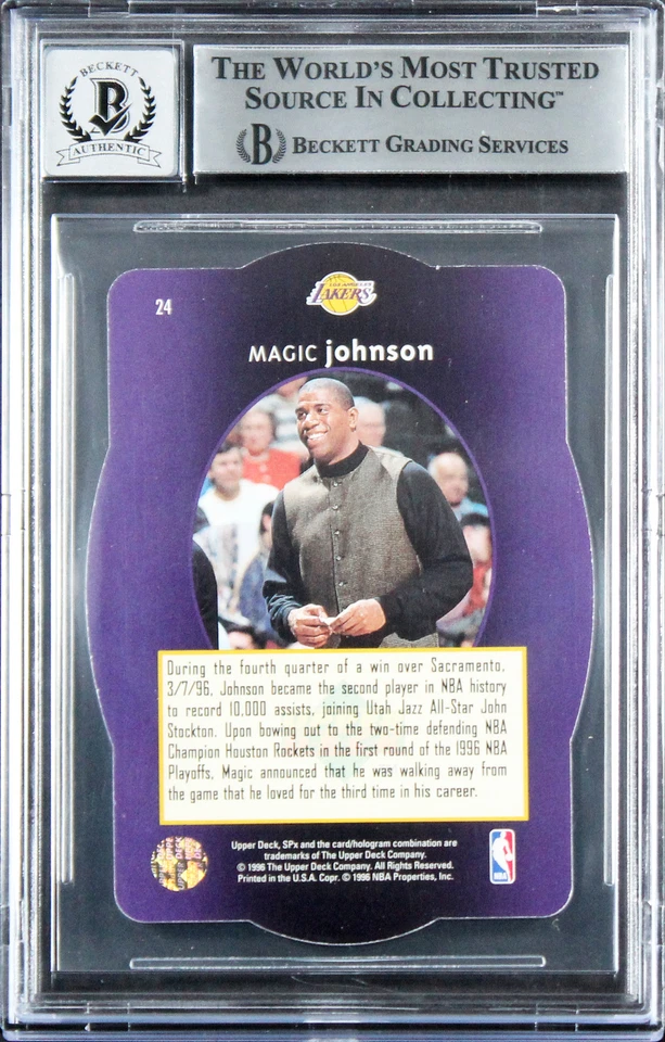 Lakers Magic Johnson Authentic Signed 1996 SPX #24 Card Auto 10! BAS Slabbed - Image 2 of 2