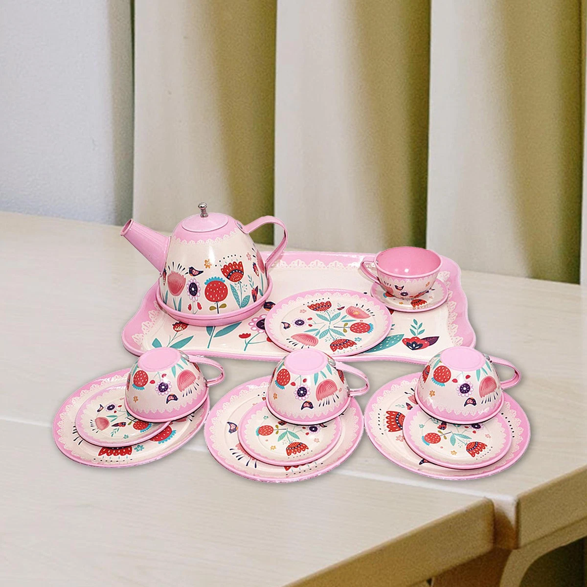 Little Girl Tea Party Set Kitchen Pretend Play Toy Teapot Cups