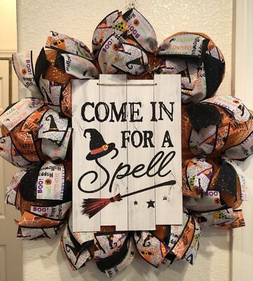 HALLOWEEN WITCH   Orange DECO MESH WREATH 24 x 24 Come In For A Spell AWESOME!