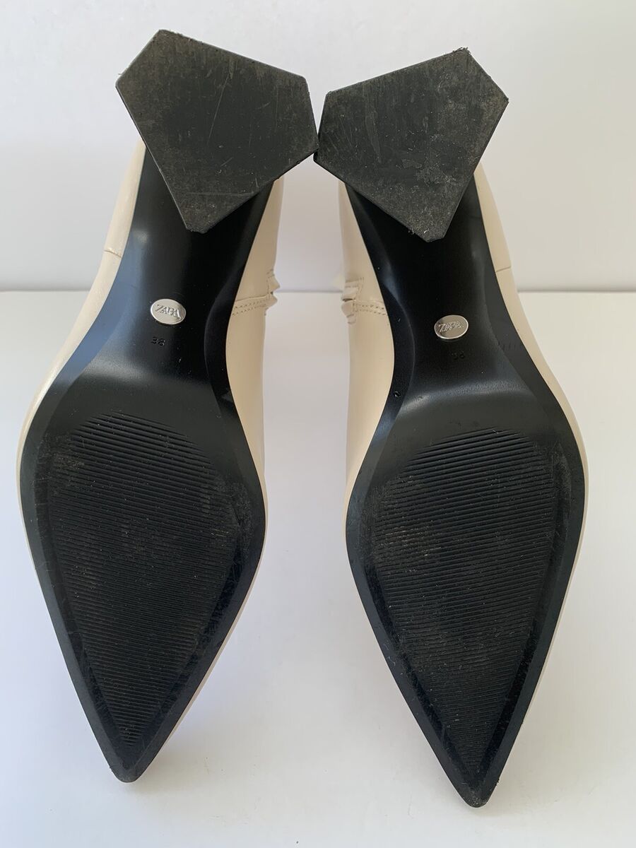 ZARA NWT Nude & Beige Patent Effect Finish Triangular Heel ZARA NWT Nude & Beige Patent Effect Finish Triangular Heel