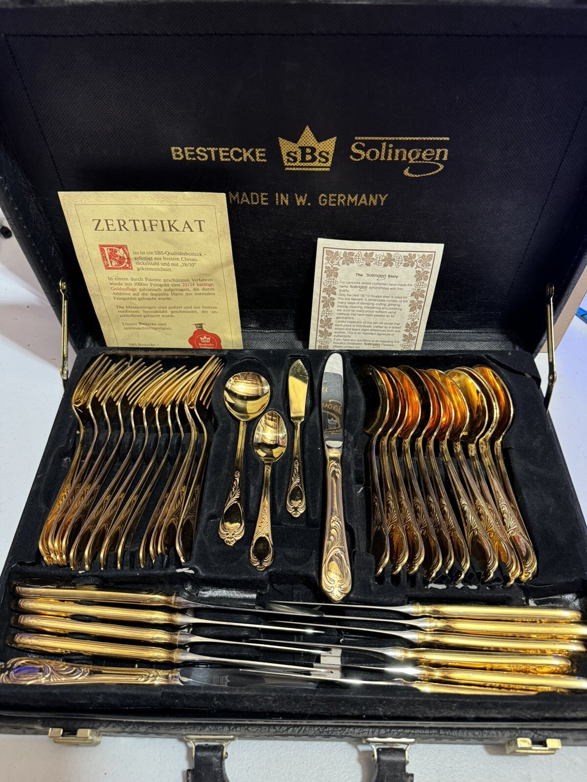 Sbs Bestecke Solingen 23 24 Karätige Goldauflage Wert Vintage Bestecke Solingen 70 PC 23/24 18-10 Gold plated flatware set