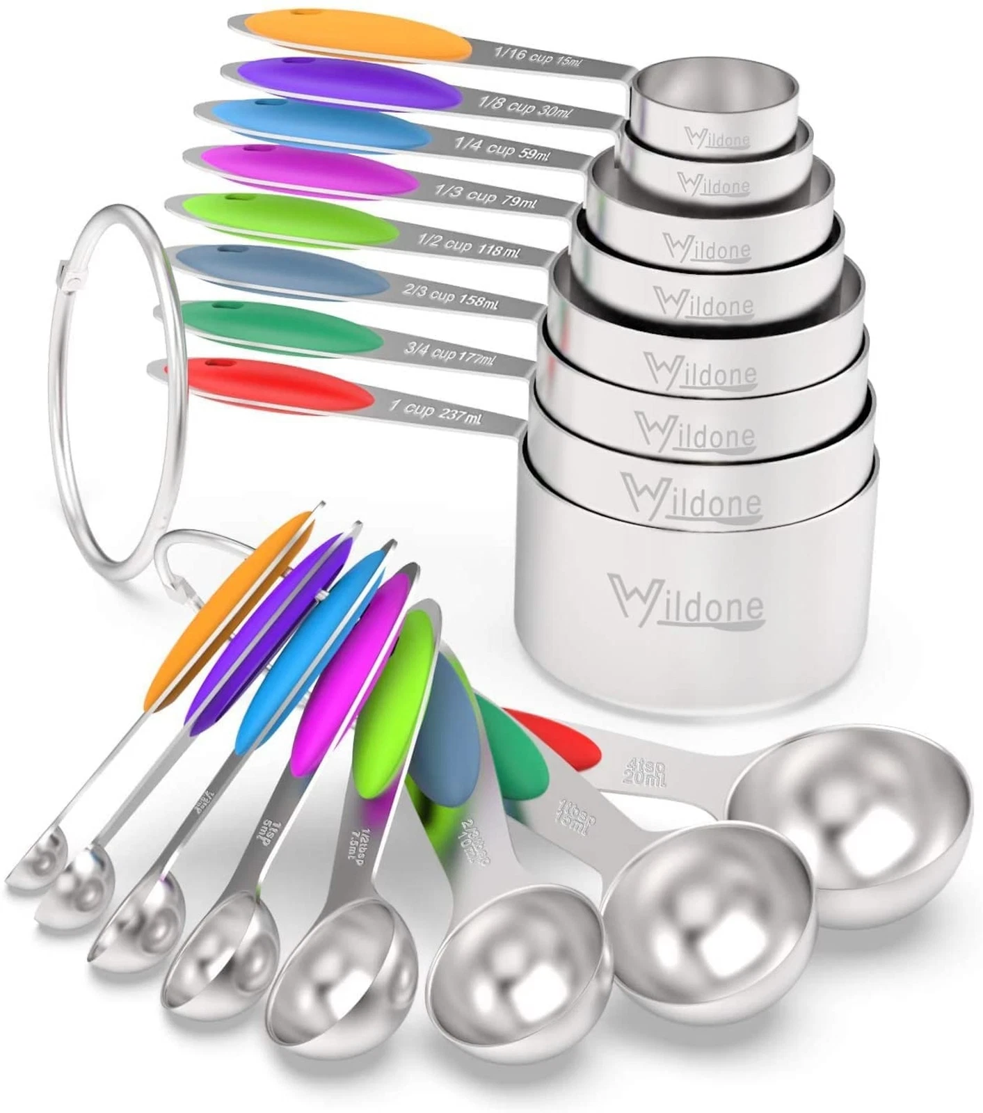 Measuring Cups & Spoons Set of 16, Wildone Premium Stainless Steel Measuring ...