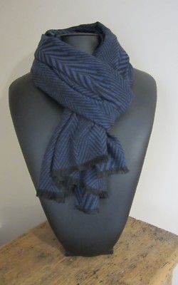 Herren Schal dunkelblau sehr schick Sparrenmuster Wolle&Kaschmir 190 x 69 cm
