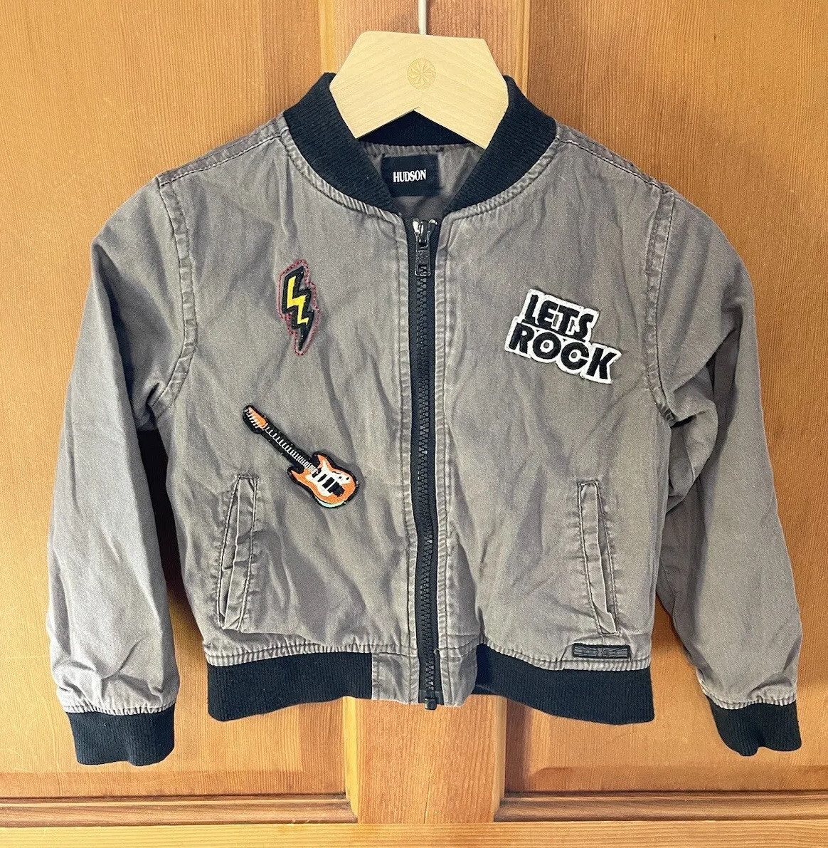 Hudson Gray Bomber Zip Up Guitar Let's Rock Jacket Toddler Size 4T
