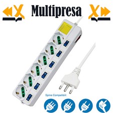 Multipresa Elettrica 6 posti 6 Interruttori Singoli e 1 generale ciabatta sch...