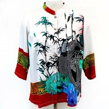 Citron Plus Clothing Wearable Art Bamboo and Sea Fish Blouse 1X