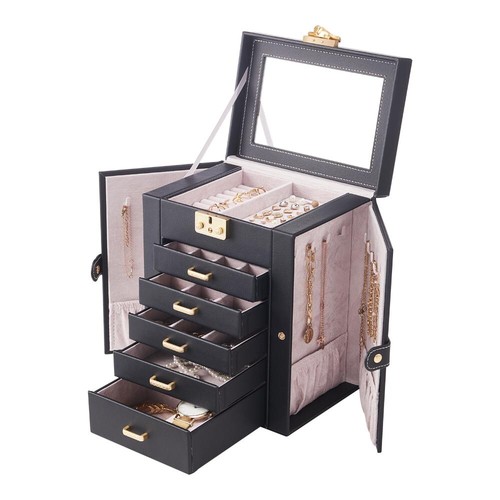 6 Tier Large Jewellery Box Storage Case Drawer Cabinet Necklace Organizer