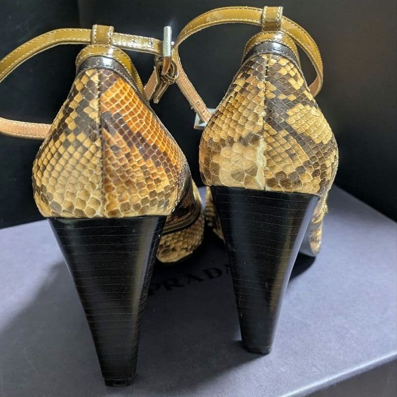 Rare PRADA Python Print Ankle Strap Heels Yellow … - image 10