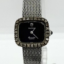 Waltham Bracelet P0A0443 Ladies Quartz Watch Black Dial Stone Set Bezel Mesh