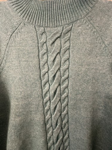 Talbots Pretty Turquoise Blue Cabled Crew Neck Long Sleeve Sweater L Large NWT - Picture 2 of 10