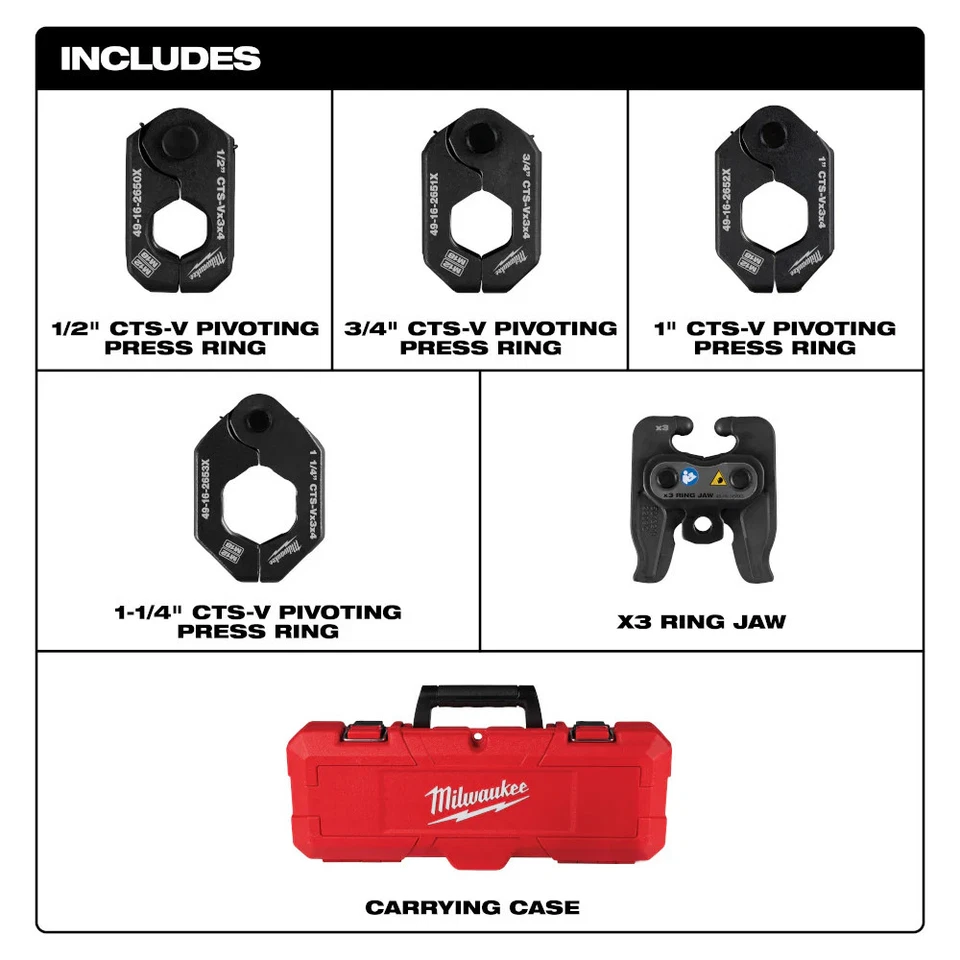 Milwaukee 49-16-2490X 1/2"- 1-1/4" CTS-V Pivoting Press Ring Kit M12 FORCE LOGIC - Image 2 of 4
