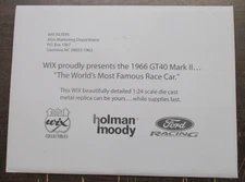 WIX  1966 FORD GT40 MARK II 7 427 1:24 DIE CAST CAR ADVERTISING MATERIAL POSTER