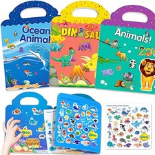Reusable Sticker Books for Kids, 3 Sets Travel Removable Toddler Sticker Book...