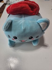 Kawaii Blue Mochi Cat Plush w/ Red Backpack Soft Squishy Cute Toy