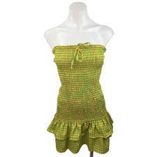 Asos Design Green Gingham Smocked Strapless Ruffle Hem Mini Drop Waist Dress 6