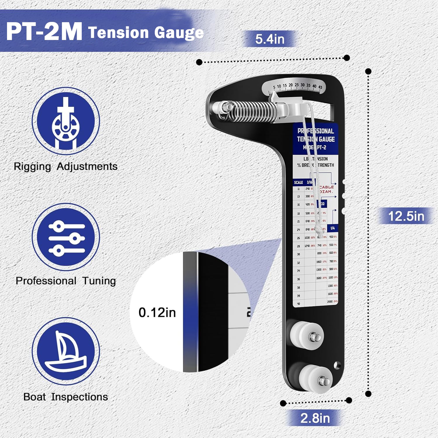 Sailboat Rigging Tension Gauge PT-2M Professional Tension Gauge Accurate 2000lbs
