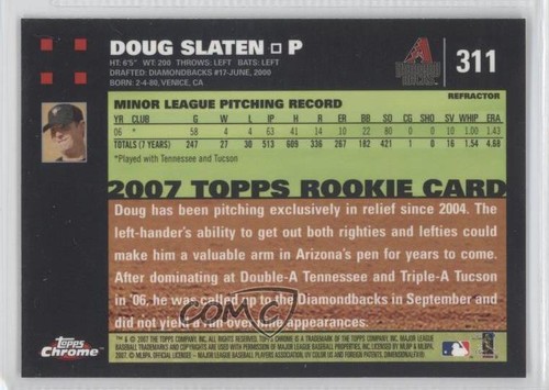 2007 Topps Chrome Refractor Doug Slaten #311 Rookie RC - Zdjęcie 2 z 4