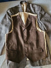 Men's 2-Piece Vest/ Jacket Set 42 Regular Plaid  Brown Vest