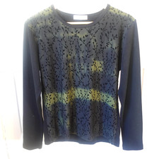 Vintage Y2K Sweater XL Black Wool Velvet Burnout Floral Forest Fairy Whimsigoth