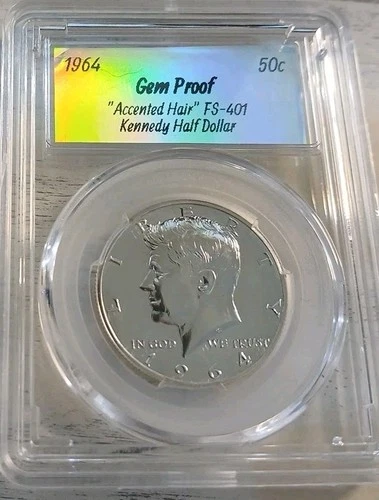 1964-P "Accented Hair" FS-401 Gem Proof Kennedy Half Dollar with Slab Holder