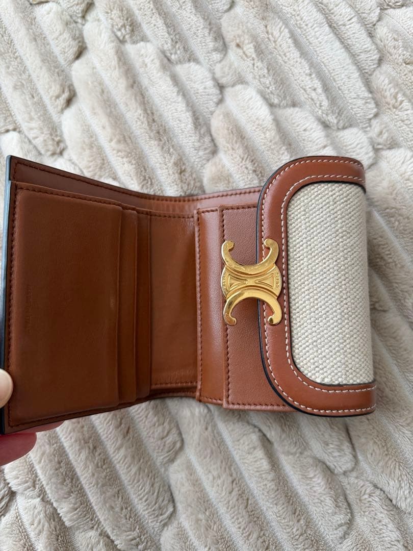Celine Triomphe Small Wallet Canvas Leather Trifold with Box Dust Bag Rare image 5