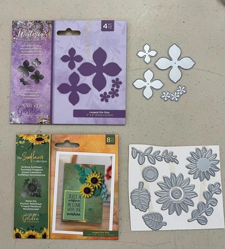 LOT OF 2 Crafters Companion Nature's Garden Sunflower & Wisteria Metal die cuts