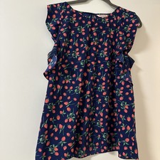 Juicy Couture  Navy w Strawberry XXL Flutter Sleeve Top blouse