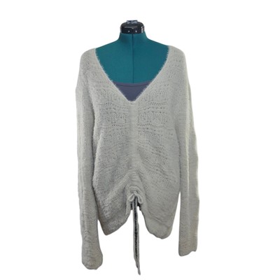 Hem & Thread Womens Pullover Sweater Cinched Ivory Long Sleeve Fuzzy Size L
