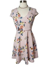 Three Pink Hearts Womens M Dress Pink Yellow Floral Lace Back Cottage Coquette