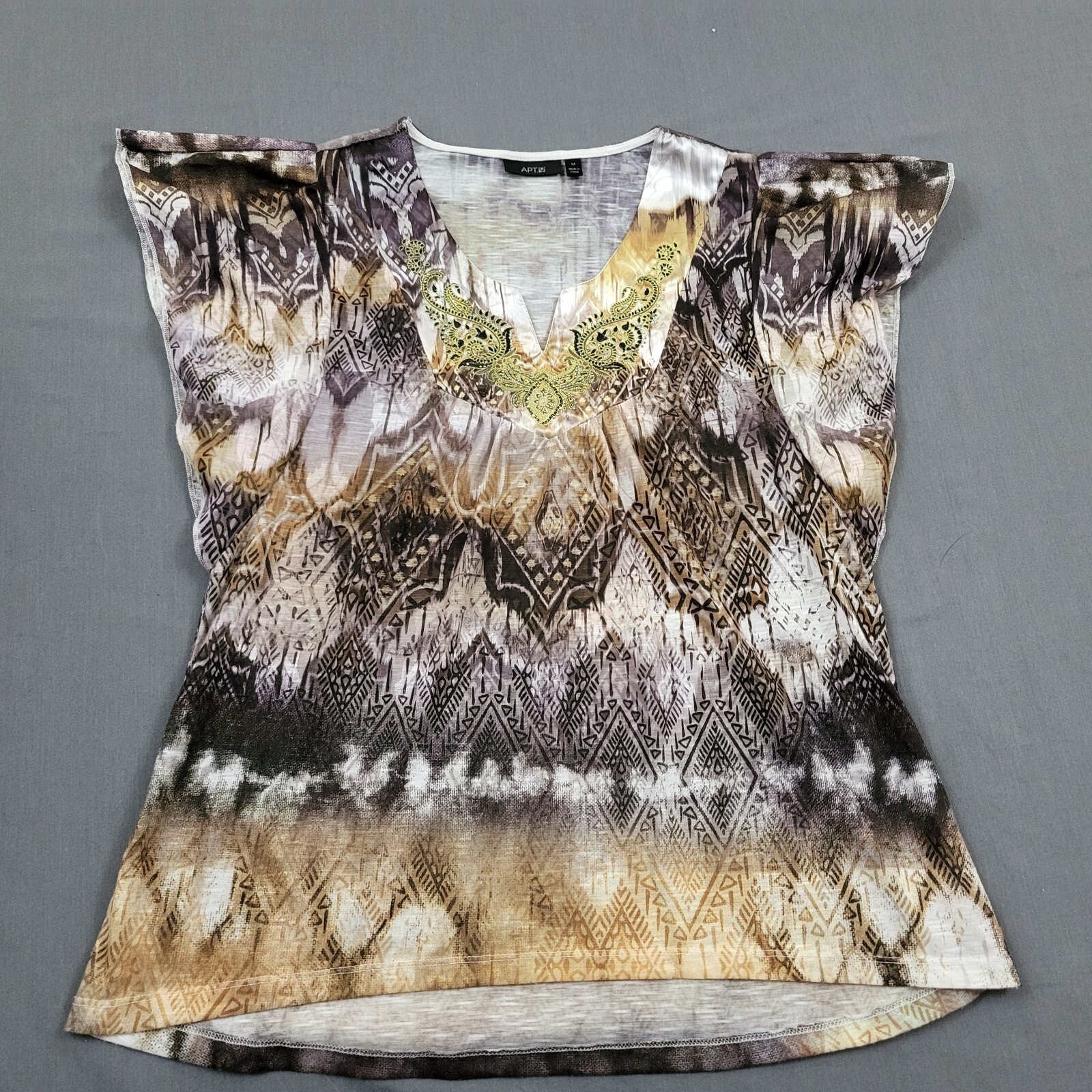 Apt 9 Blouse Womens Medium M Short Dolman Sleeve Pullover Beaded V Neck Beige